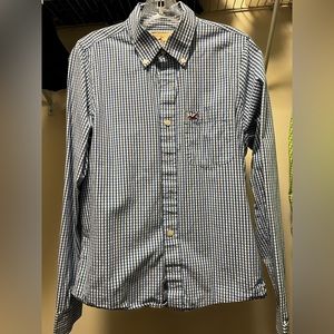 Hollister Blue and White Plaid Long Sleeve Button Shirt